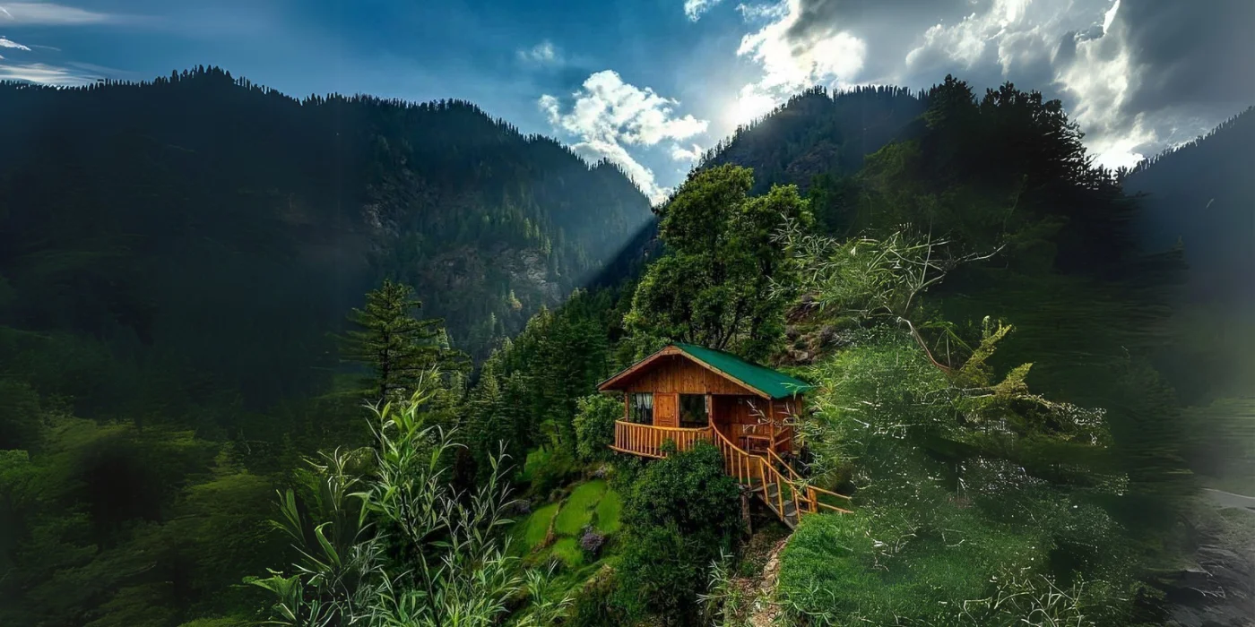 Jibhi village with traditional Himachali architecture